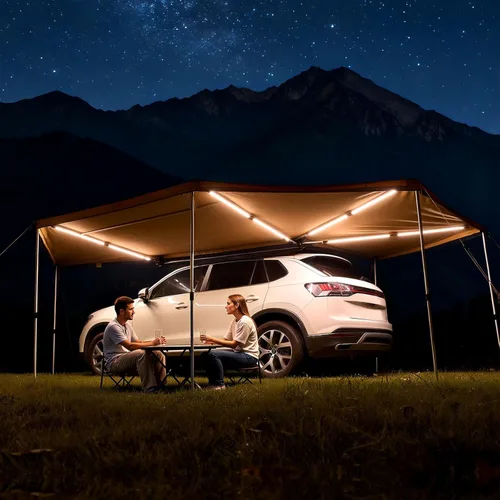 Vista 12 de VEVOR - Toldo para vehículo 4.6 x 6.6 pies extraíble, para sol, UV50+, PU3000mm, retráctil, resistente a la intemperie, toldo lateral 4x4 para SUV