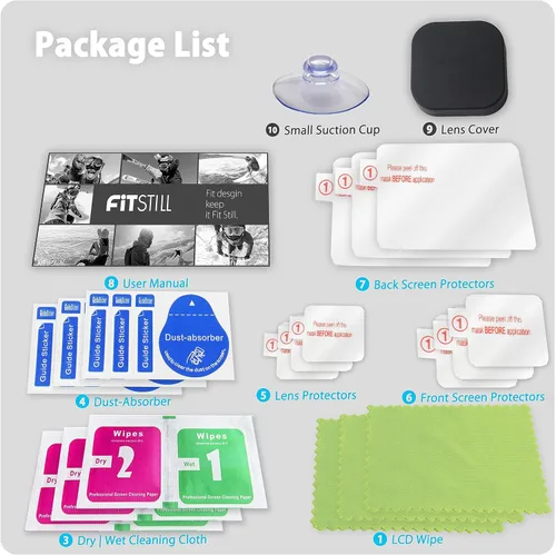 Vista 7 de FiTSTILL 10PCS Screen Protector for Go Pro Hero 12/Hero 11/Hero 10/Hero 9 Black,3 Pack Ultra lear Tempered Glass Screen protector+1pcs Rubber Lens