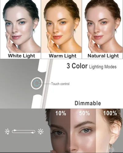 Vista 2 de Espejo de maquillaje de viaje recargable con luces, tocador portátil iluminado con aumento de 10X, 70 luces LED, pantalla táctil regulable de 3