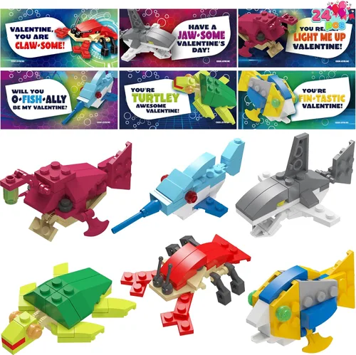 Vista 10 de JOYIN Paquete de 24 tarjetas de San Valentín con bloques de construcción de dinosaurios para regalos, recuerdos de fiesta, premio de intercambio