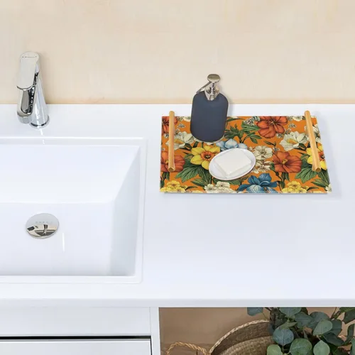 Vista 6 de Flowers Daffodils Snapdragon Iris Orange Tray for Bathroom Paper Towel Tray Desk Drawer Organizer for Sink