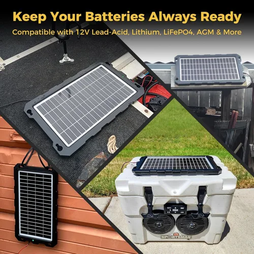 Vista 6 de SUNAPEX Carga de batería solar de 12 V: kit de panel solar portátil impermeable de 10 W - Cargador de batería de mantenimiento de batería