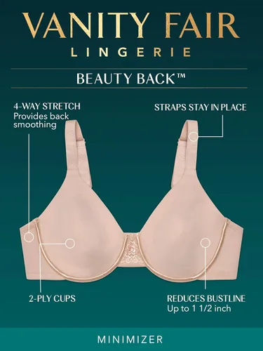 Vista 4 de Vanity Fair Beauty Back - Brasier moldeador con efecto reductor de busto de hasta 1.5 pulgadas, no se marca en espalda, copas sin relleno hasta