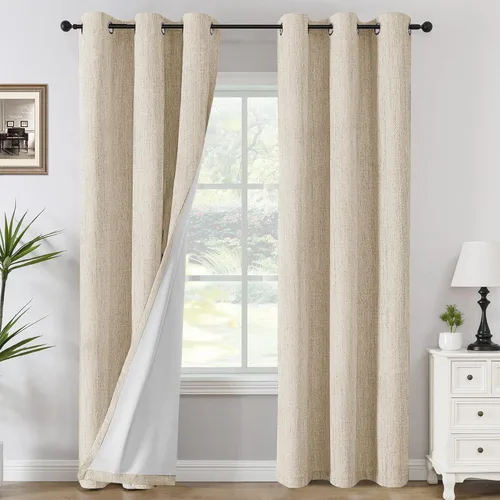 Vista 26 de H.VERSAILTEX Cortinas opacas de lino chenilla para dormitorio, térmicamente aisladas, cortinas texturizadas con aspecto de lino con revestimiento