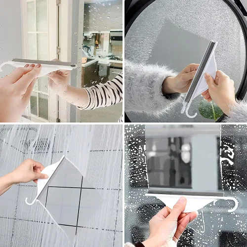 Vista 2 de Pequeño espejo de ducha de baño con gancho para colgar, mini espátula de silicona para encimera de cocina, herramienta limpiadora