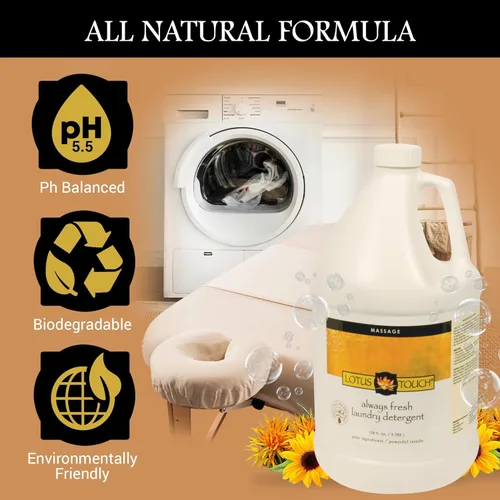 Vista 3 de Lotus Touch Always Fresh Detergente para sábanas de mesa de masaje y ropa de spa de grado profesional, 1 galón, aroma fresco de primavera, elimina