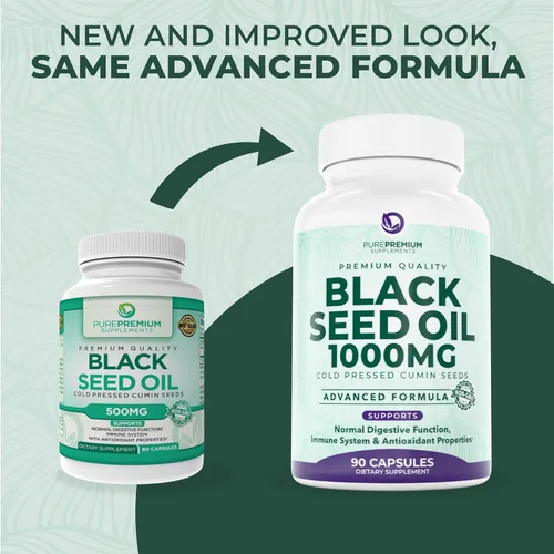 Vista 6 de PurePremium Aceite de semilla negra de 500 mg – Semillas orgánicas de Nigella Sativa – Extracto de aceite de semilla de comino negro prensado