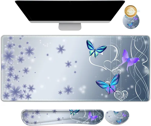 Vista 23 de Juego de alfombrillas de mouse grandes para juegos, 4 en 1, alfombrilla de escritorio extendida para teclado con reposamuñecas, alfombrilla de mouse