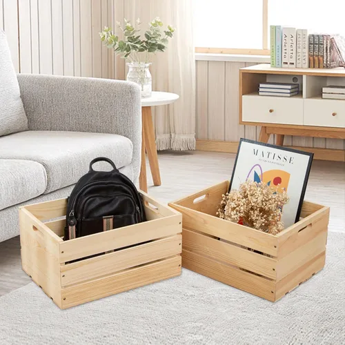 Vista 4 de 1 Pieza Caja Grande de Madera de Pino Para Almacenamiento, Cajas de Madera Natural Sin Terminar, 17" x 13" x 8.9