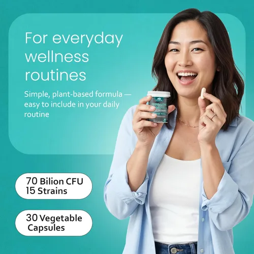 Vista 6 de NaturaLife Labs Probióticos 70 mil millones de CFU – 15 cepas con prebiótico y postbiótico orgánico – Fórmula 3 en 1 – 30 cápsulas veganas