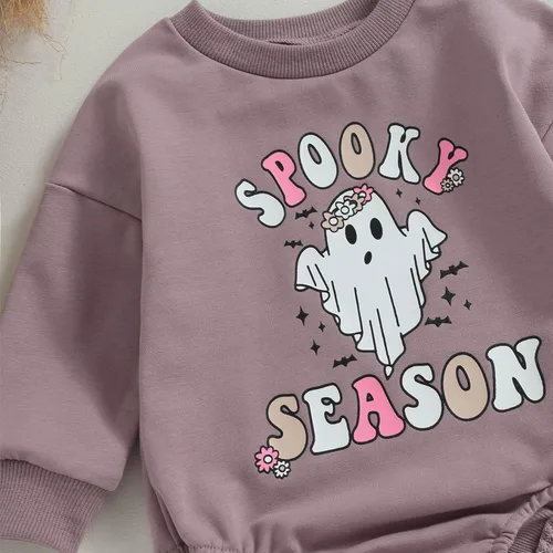 Vista 5 de FOCUSNORM Disfraz de Halloween para bebé recién nacida, sudadera de calabaza, mameluco de manga larga para otoño e invierno