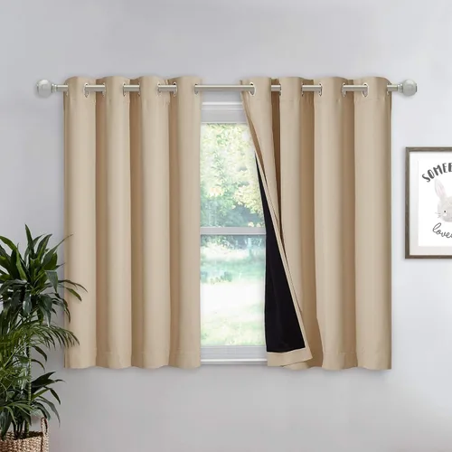 Vista 14 de NICETOWN Cortinas 100 % opacas con aislamiento térmico, panel de cortina deslizante de rendimiento que reduce el ruido con forro negro, bloqueo