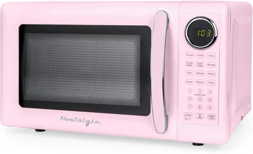 Vista 10 de Nostalgia Horno microondas compacto retro para encimera, 0.7 pies cúbicos, 700 vatios con pantalla digital LED, bloqueo para niños, interior fácil