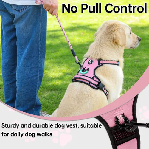Vista 6 de NESTROAD Arnés para Perro Sin Tirones, Arnés de Chaleco para Perro Oxford Ajustable con Correa, Arnés Reflectante Sin Ahogo para Mascotas con Mango