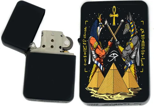 Vista 29 de Faraón, egipcio, tutankamón, cleopatra, ojo de Horus, pirámides-Ankh, leona-diosa única coleccionable s Infinity negro mate encendedores a prueba
