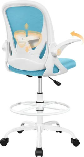 Vista 12 de Primy Silla de Dibujo Técnico Silla de Oficina Alta con Reposabrazos Abatibles Silla Ejecutiva Ergonómica de Computadora para Escritorio de Pie