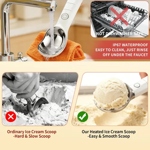 Vista 5 de Cuchara de helado calentada USB recargable eléctrica Cuchara de helado de 2000 mAh batería calienta a 158 °F para helado duro Ip67 impermeable