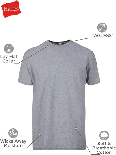 Vista 5 de Hanes Camiseta de algodón para hombre, absorbe la humedad, varios paquetes disponibles