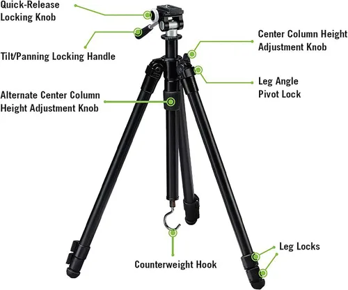 Vista 4 de Kit de Trípode Vortex Optics High Country II - Trípode de Aluminio, Cabeza Panorámica de 2 Vías, Carga Máxima de 22 lb, Pies de Goma - Garantía