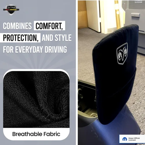 Vista 2 de Cubierta de apoyabrazos de consola premium para Dodge Ram (2010-2025) con asientos de cubo – Protector de tapa de consola suave, lavable a máquina