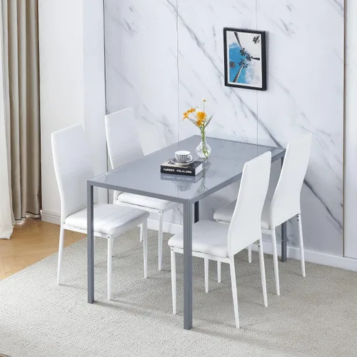 Moderna mesa de comedor negra de 5 piezas con sillas para 4 personas, mesa de comedor de vidrio templado y sillas de cocina, juego de 4 piezas de