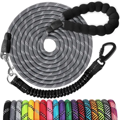 Vista 155 de Correa de perro de cuerda de 3 pies: correa resistente con gancho giratorio bloqueable, hilos reflectantes, bungee y asa acolchada - Correa