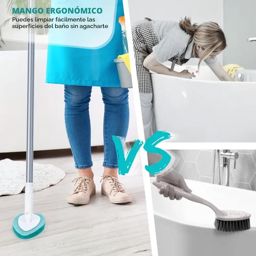Vista 4 de Limpiador de ducha con mango largo, cepillo de limpieza de bañera de 47 pulgadas, herramienta de limpieza de azulejos y bañera con 6 almohadillas