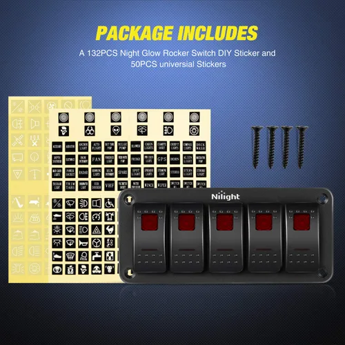 Vista 8 de Nilight Panel de interruptor basculante de 3 bandas con luz LED naranja de 5 pines de encendido y apagado precableado, panel de interruptor