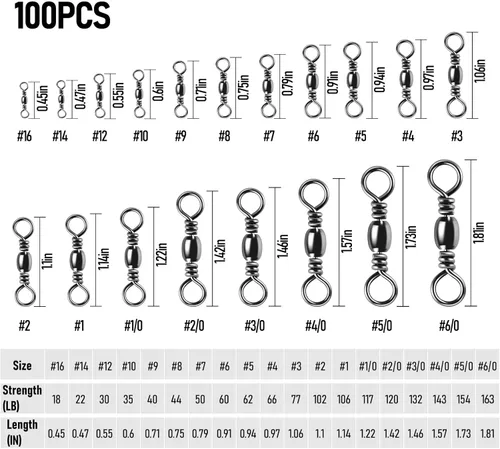 Vista 2 de Alwonder Paquete de 100 Giratorios de Barril de Pesca, Anillo Sólido de Acero Inoxidable de Alta Resistencia Giratorio de Barril de Latón
