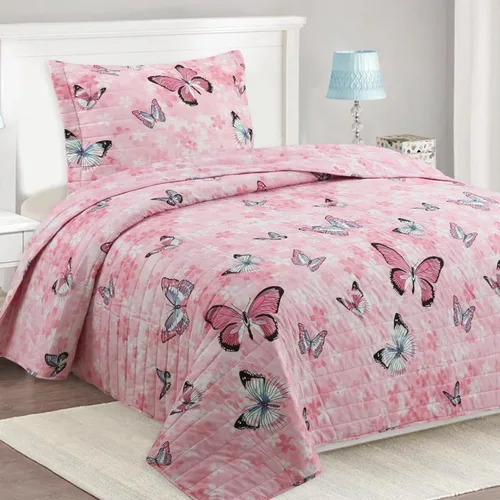 MarCielo Juego de colcha infantil de 2/3 piezas con diseño de mariposa (mariposa B, individual)