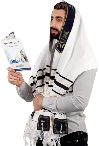 Tallit - Chal de oración de Israel - Nombre del Señor en 4 esquinas - XL 72 x 36 pulgadas