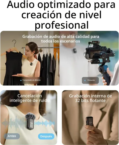 Vista 4 de DJI Mic 2 (2 TX + 1 RX + estuche de carga), micrófono inalámbrico todo en uno, cancelación inteligente de ruido, grabación interna flotante de 32