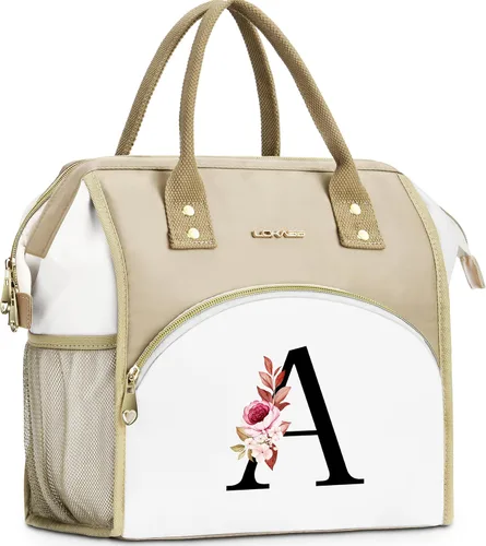Lonchera con inicial para mujer, lonchera térmica para niñas, lonchera grande para adultos, a prueba de fugas, para trabajo de picnic, bolsa de mano