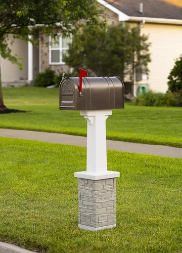 Vista 5 de Juego de postes para buzón premium con pedestal clásico blanco