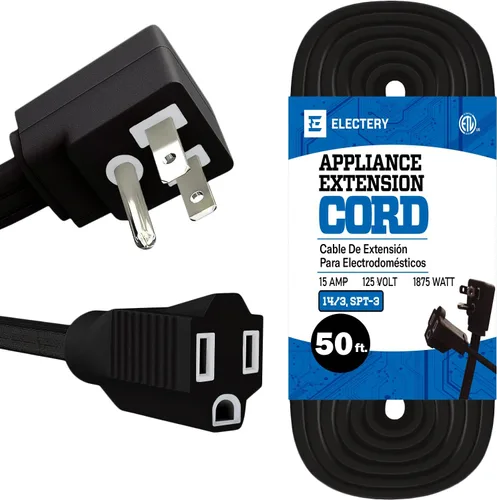 Vista 13 de Cable de extensión resistente de 3 pies, 14 AWG, 15 A, 125 V, 1875 W, enchufe plano de 3 puntas, certificación ETL, cable de extensión