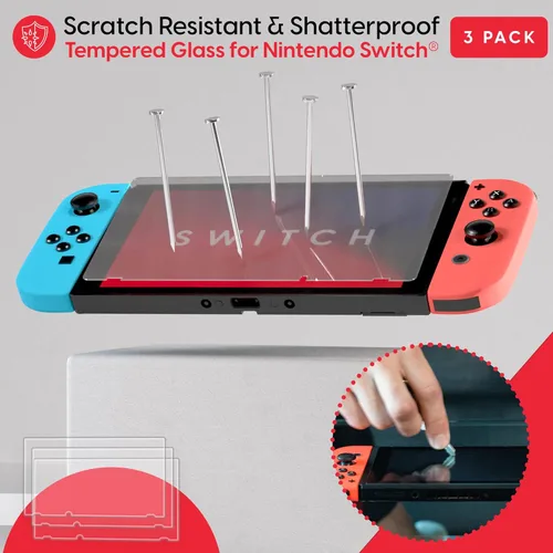 Vista 2 de TalkWorks Nintendo Switch Screen Protector - Scratch, Crack Resistant, Ultra-Thin HD Touchscreen Tempered Glass Cover (Pack of 3)