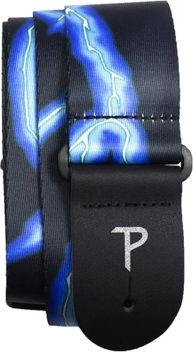 Perri's Leathers Ltd. - Correa de guitarra - Poliéster - Ajustable - Para guitarras acústicas/de bajo/eléctricas - Hecho en Canadá (BLUE LIGHTNING)