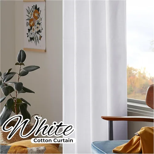 Vista 3 de HOMIDATE Juego de cortinas de algodón blanco de 2 a 50 x 63 pulgadas de largo, cortinas texturizadas para dormitorio, sala de estar, cocina, paneles