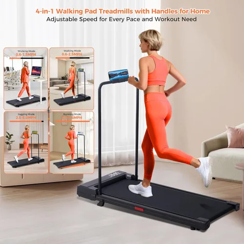 Vista 9 de Walking Pad Treadmill with Incline, 2026 Upgrade Portable Under Desk Treadmill for Home Small with Handles, 3.0HP Walking Pad with Handle Bar