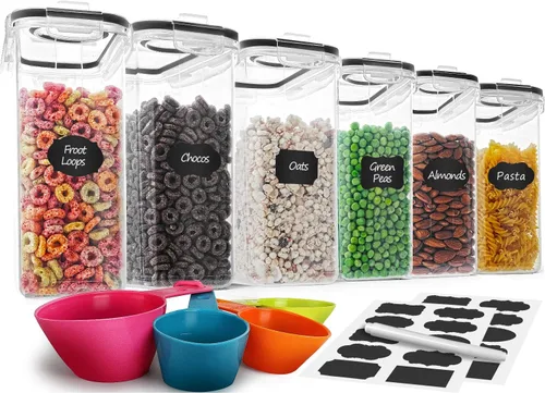 MCIRCO - Juego de 6 recipientes herméticos para almacenamiento de alimentos (4 litros/135.2 onzas), dispensador de cereales con herramientas de