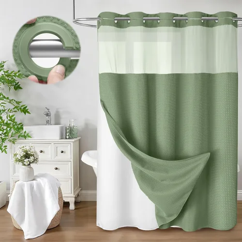 Vista 28 de Aqua - Juego de cortina de ducha y forro sin gancho, cortina de ducha waffle de hotel con forro 75" L x 72" A