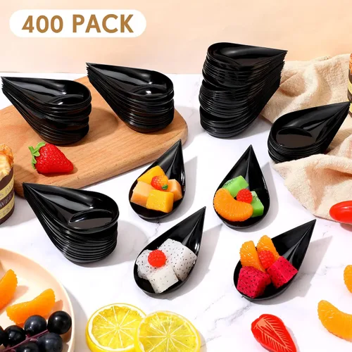 Vista 5 de 400 cucharas de plástico para aperitivos de 4 pulgadas, mini platos desechables para aperitivos, lágrimas para servir postre, lágrima, cuchara