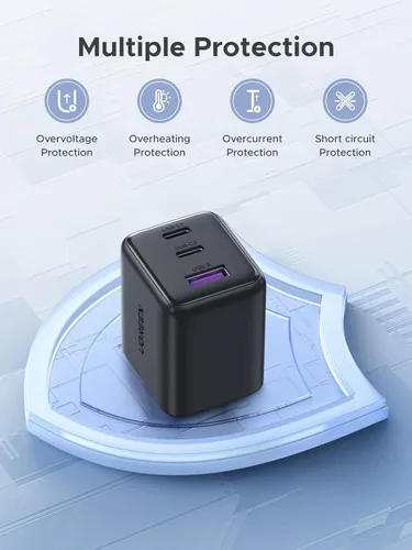 Vista 5 de UGREEN Paquete de 1 cargador de 30 W para iPhone 17 de carga rápida, bloque de cargador GaN de 3 puertos con cable USB-C de 6.6 pies para iPhone