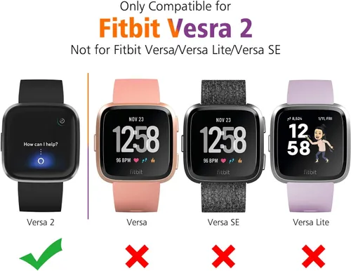 Vista 2 de Tobfit - Protector de pantalla para Fitbit Versa 2 con funda protectora de vidrio templado HD, carcasa rígida de policarbonato de cobertura completa