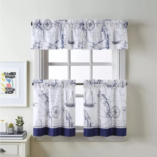 Vista 23 de Cortina de ducha Tremiti Aqua Starfish de poliéster, cortinas impermeables para baño con rayas verdes impresas, 72" x 78" extralarga