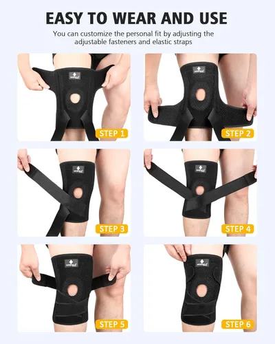 Vista 6 de NEENCA Rodillera para dolor de rodilla, soporte de rodilla ajustable con almohadilla de gel para rótula y estabilizadores de resorte lateral