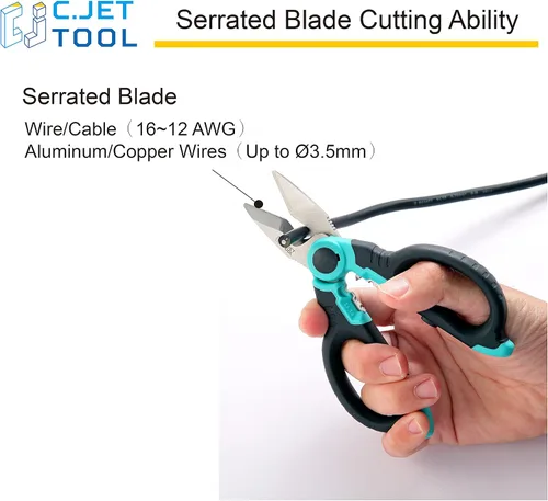 Vista 3 de C.JET TOOL Tijeras de electricista de acero inoxidable de 6 pulgadas para cable blando de cobre de aluminio (turquesa)