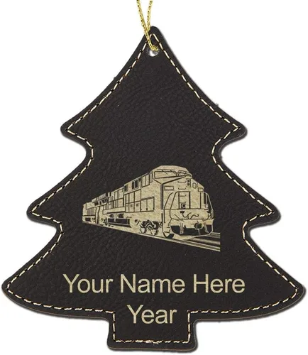LaserGram Personalized Christmas Ornament, Freight Train, Faux Leather, Custom Laser Engraved Gift Idea (Tree Shape, Black)