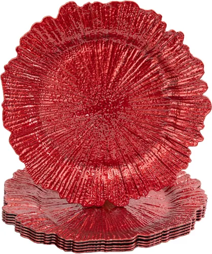 Vista 17 de MAONAME Platos Base Naranjas, Platos Base de Arrecife para Plato de Cena, Platos Base de Plástico de 13 Pulgadas para Decoración de Bodas, Juego de 6