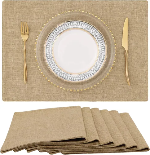 Vista 19 de homing - Juego de 4 manteles individuales de algodón y lino, manteles de tela lavables para mesa de comedor de estilo rústico para interiores y Negro